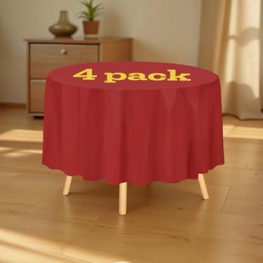Imagem de Pacote com 4 toalhas de mesa de plástico vermelhas descartáveis redondas 213 cm – capa de mesa de festa à prova d'água para jantar, casamento, eventos ao ar livre