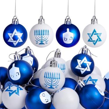 Imagem de 24 peças de enfeites de bola pendurada de Hanukkah - Bolas à prova de estilhaçamento da estrela de Davi - Ornamento de Natal judaico branco azul para decorações de festa na árvore
