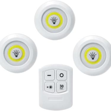 Imagem de Conjunto 3 Luminárias LED com Controle Remoto, 5W, Branca, Plástico, 9cm Diâmetro, 150 Lúmens, Alimentação por Pilhas AAA