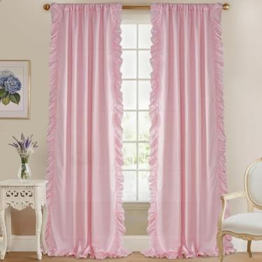 Imagem de StangH Cortinas rosa românticas para quarto de meninas, painéis de janela com filtro de luz com proteção de privacidade, design elegante de tecido de seda sintética para cenários de festa/berçário