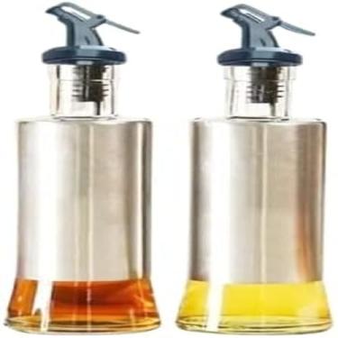 Imagem de Galheteiro para Azeite e Vinagre, 300ml, Vidro e Aço Inox, com Dosador, 25cm Altura, Sistema Antivazamento