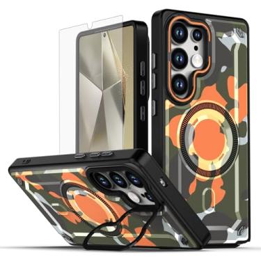 Imagem de Asuwish Capa para celular Samsung Galaxy S24 Ultra 5G magnética com protetor de tela de vidro temperado e suporte rígido híbrido de carregamento sem fio pintado S24Ultra 24S S 24 24Ultra feminino