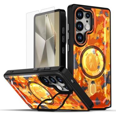 Imagem de Asuwish Capa para celular Samsung Galaxy S24 Ultra 5G magnética com protetor de tela de vidro temperado e suporte rígido híbrido de carregamento sem fio pintado S24Ultra 24S S 24 24Ultra feminino