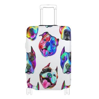 Imagem de Joisal Capas de mala, protetor de bagagem, fofo, colorido, pit bull, estampado, branco, elástico, manga de bagagem de viagem para mulheres, P, serve para capa de 45 a 50 cm, Estampa colorida de cães