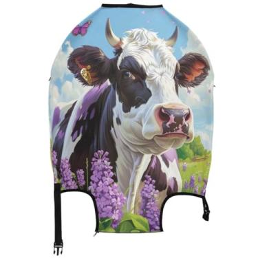 Imagem de Joisal Capa de mala fofa protetora de bagagem impressões acessórios de bagagem de viagem vaca roxo preto manchas, Vaca roxa e manchas pretas, L, Fits 26-28 Inch Case, Capa de mala