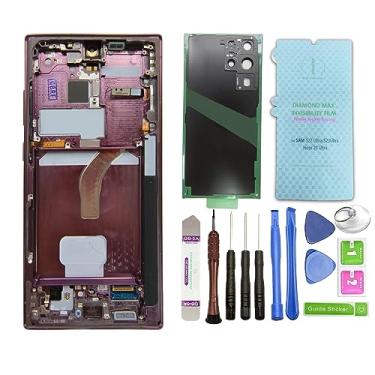 Imagem de R RONPHONE Para Samsung Galaxy S22 Ultra LCD Display com moldura original digitalizador LCD tela sensível ao toque substituição (Borgonha)