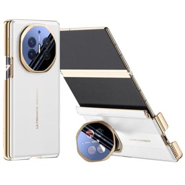 Imagem de FWYANZH Capa para Huawei Mate XT/Xts, capa traseira de telefone de couro vegano galvanizado proteção de dobradiça para lente de câmera suporte à prova de choque, branca, Mate XTs