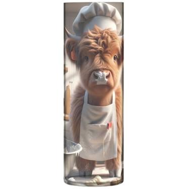 Imagem de Vaso cilíndrico engraçado Highland Cow Chef para vasos e vasos de plástico decorativos de mesa, decoração de flores modernas exclusivas, 30 x 9,9 cm