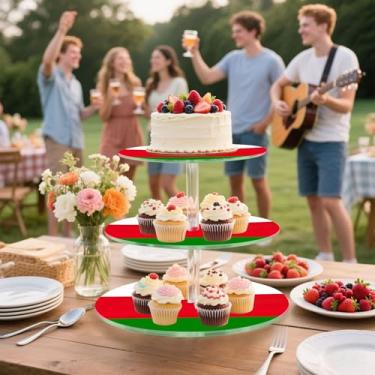 Imagem de Suporte de cupcake de 3 camadas para chá de bebê, copo de acrílico, torre de bolo, bandeja de servir bandeira de Omã, mesa de deserto, barra de comida de bolo