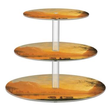 Imagem de Paisagem Albert Bierstadt Sundown Yosemite 3 camadas suporte para cupcake chá festa copo acrílico bolo torre expositor suportes de sobremesa decorações de mesa para festa aniversário casamento