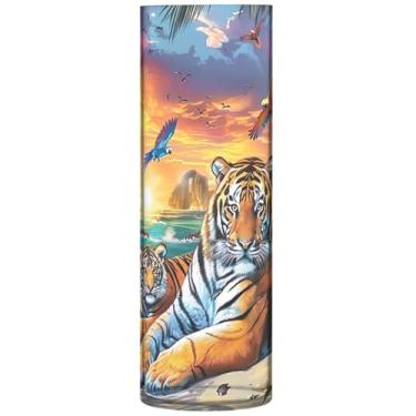 Imagem de Tigres pintura paisagem praia vasos altos de plástico bonito vaso cilíndrico para flores decoração floral sala de estar, 30 cm x 9,9 cm