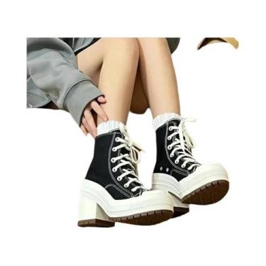 Imagem de Tênis De Lona Plataforma Feminino Com Cadarço Casual Moda Para Skate A