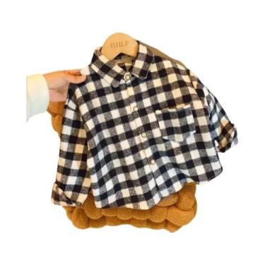 Imagem de Camisa Xadrez Infantil De Outono Casual Retrô Com Gola Lapela Manga Lo