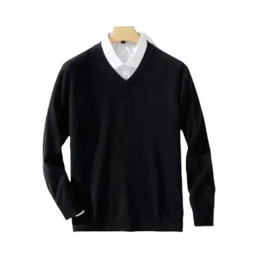 Imagem de Suéter Masculino plus Size De Cashmere Com Decote Em V, Malha Quente P