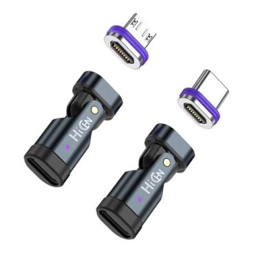 Imagem de HiCHN Adaptador magnético PD 240W 16PIN USB C conector micro USB pontas de rotação de 180 graus, dispositivo de carregamento USB e transmissão de dados para smartphone, notebook (adaptador cinza