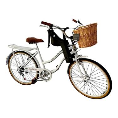 Imagem de Bicicleta Aro 26 Retrô Vintage Cesta Vime Cadeirinha Branco