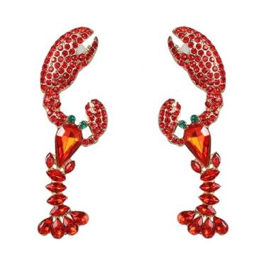Imagem de Brincos de lagosta de cristal brilhantes strass oceano exclusivo praia moda joias presente Halloween Natal acessórios de festa para mulheres, Zinco, Sem pedra preciosa
