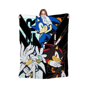 Imagem de Cobertor Macio E Quente De Flanela Cartoon Sonic Para Sofá Sala De Est