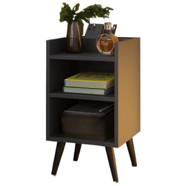 Imagem de Mesa De Cabeceira Max Retrô Bidê Pés Em PVC Anti Umidade Com Prateleira Nicho Organizador(Cinza/Pés Preto)