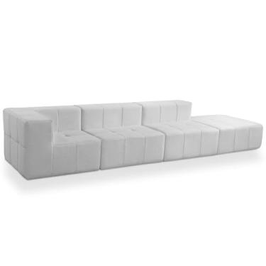 Imagem de Sofá 4 Lugares Para Sala Living Modular Com Puff 352cm Lancaster F04 Bouclê Branco - Lyam Decor
