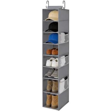 Imagem de VERONLY Organizador de sapatos de pendurar para armário – Armazenamento de pendurar com 8 prateleiras com bolsos laterais de malha, prateleiras mais largas para sapatos, roupas, bonés de beisebol (23