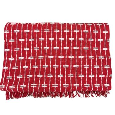 Imagem de Manta Tijolinho 100% Algodão 2,2x1,5m - Conjunto Decorativo para Cama e Sofá, Macia, Lavável e Multiuso(Vermelho com Cru)