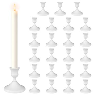 Imagem de Conjunto de 24 castiçais, castiçais de metal vintage para mesa de jantar, mesa de jantar, varas de metal baixo para centros de mesa de casamento, festa de aniversário de Natal (24, branco)