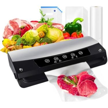 Imagem de Máquina seladora a vácuo de alimentos de cozinha, pequenos aparelhos de preservação de alimentos com sacos de armazenamento a vácuo, sistema automático de vedação a ar para armazenamento de cozinha