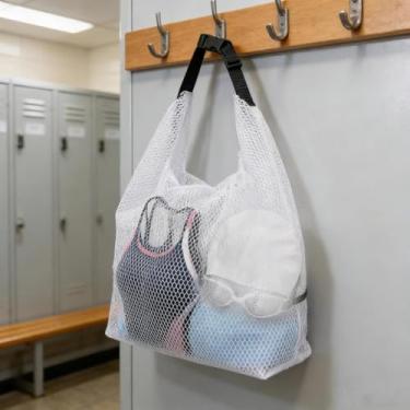 Imagem de 1 bolsa com cordão de viagem ao ar livre, bolsa de armazenamento de academia e natação de grande capacidade, pode guardar roupas molhadas e artigos de higiene de viagem. (branco, grande)