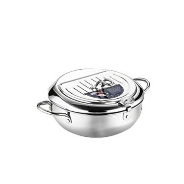 Imagem de Fritadeira, panela de fritadeira de aço inoxidável, com termômetro e rack de gotejamento de óleo, A-19,8 cm