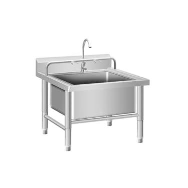 Imagem de Balde de esfregão utilitário interno e externo, pia de esfregão comercial, pia/lavatório de esfregão de montagem no chão, bacia de serviço de esfregão de aço inoxidável, pia de lavanderia, com