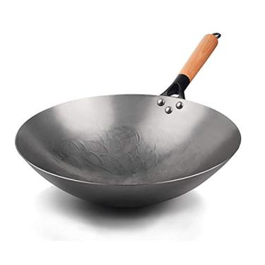 Imagem de Conjuntos de panelas Wok de ferro tradicional artesanal Wok de ferro panela antiaderente panela não revestida a gás panelas (tamanho: 30 cm)