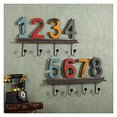 Imagem de Cabide para pendurar na parede cabide de parede personalizado arte de ferro digital gancho criativo restaurante café chaveiro suporte de casaco montado na parede (cor: A) (C)