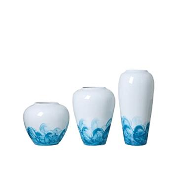 Imagem de Vaso de flor, pacote com 3, moderno, simples, pintado à mão, vaso azul, criativo, casa, hotel, quarto, decoração de flores secas, vaso ornamental para vaso de flores (A 3 peças)