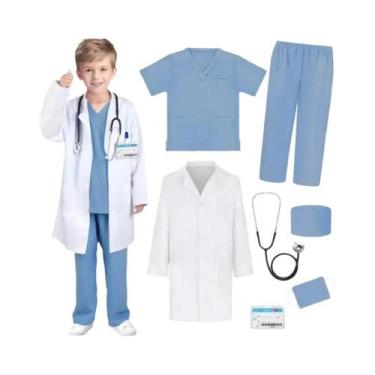 Imagem de Conjunto De Fantasia De Médico E Enfermeiro Infantil 7PCS Rosa Verde A
