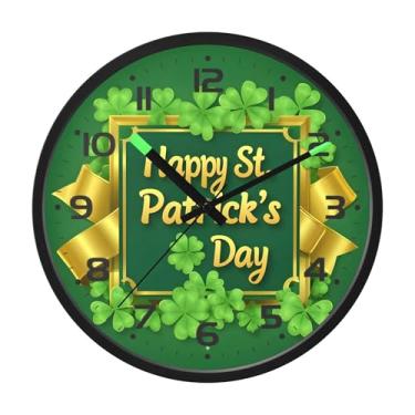 Imagem de SEHANY Relógio de parede Green Clover, silencioso, sem tique-taque, relógio redondo operado por bateria, controle de som, luz noturna, relógios de parede para sala de estar, cozinha, quarto