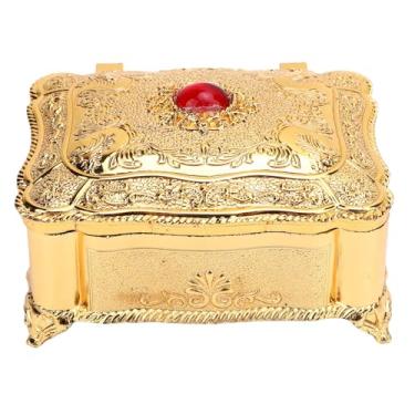 Imagem de Caixa organizadora de joias vintage, requintado, antigo, dourado, floral, liga de zinco, metal, armazenamento, baú de tesouro para penteadeira, decorações, presentes de casamento