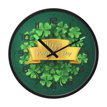 Imagem de SEHANY Relógio de parede Green Clover, silencioso, sem tique-taque, relógio redondo operado por bateria, controle de som, luz noturna, relógios de parede para sala de estar, cozinha, quarto