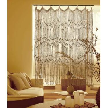 Imagem de kiido Tratamento de janela de cortina de macramê 【127 pol. L x 180 cm A】 Cortina de porta de divisória de quarto boêmio macramê para pendurar na parede decoração de sala de estar decoração de quarto