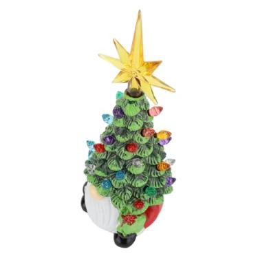 Imagem de Decoração de Árvore Anã Resina Luz Compacta Gnomos Ornament Cordless Battery Powered para Ambiente Festivo em Contador Casa Escritório Mesa
