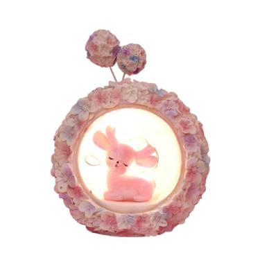 Imagem de Ornamentos de luz noturna bonito rosa fawn estátua decoração de mesa para meninas quarto férias aniversários presentes decoração de casa resina sintética artesanal (Lâmpada Estrela Hortênsia Rosa