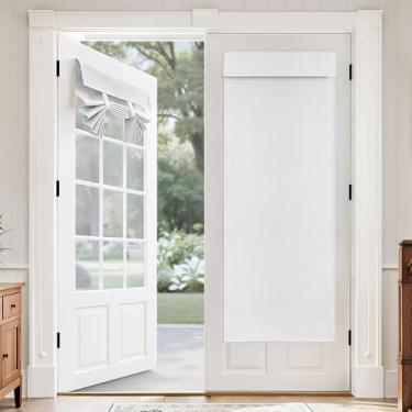 Imagem de MIULEE Conjunto de 2 cortinas de porta francesas 100% blackout de linho, persianas de janela de privacidade sem perfuração, isolamento térmico, escurecimento de quarto, sala de estar, L 66 x C 168