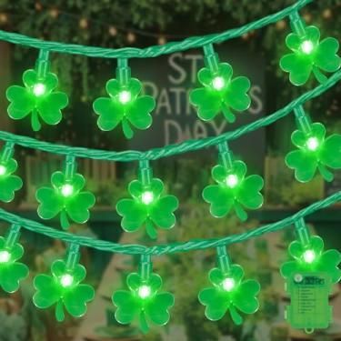 Imagem de LAMPHOME Luzes de corda de Dia de São Patrício, 20 LEDs de trevos irlandeses decorativos, luzes de folha verde, operadas por bateria, 8 modos de iluminação e temporizador, à prova d'água para