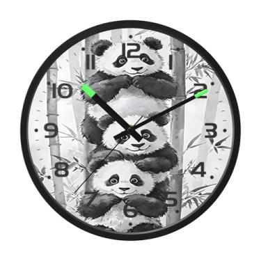 Imagem de SEHANY Bonito relógio de parede panda silencioso sem tique-taque relógio redondo operado por bateria 30 cm controle de som luz noturna relógios de parede para sala de estar, cozinha, quarto