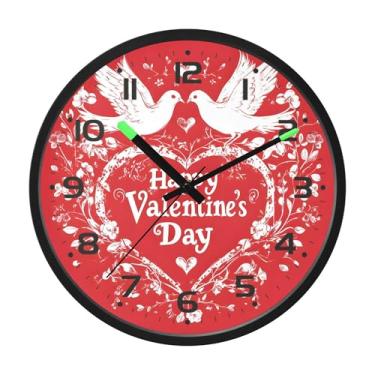 Imagem de SEHANY Relógio de parede com coração de dia dos namorados, silencioso, sem tique-taque, operado por bateria, controle de som, luz noturna, relógios de parede para sala de estar, cozinha, quarto