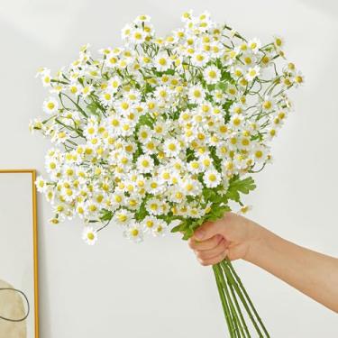 Imagem de Alecono Margaridas artificiais, 8 peças, 53 cm, margaridas brancas falsas com folhas, flores silvestres de primavera para decoração de mesa de festa em casa