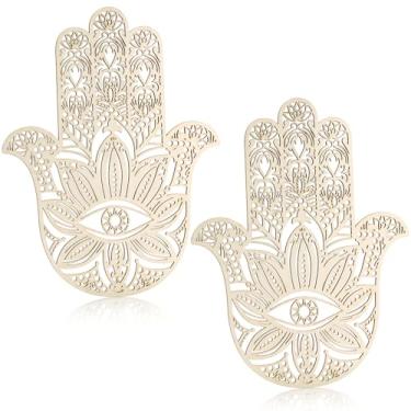 Imagem de Decoração de parede Hamsa de 30,5 cm, arte de parede Hamsa de madeira - decoração espiritual boho para sala de meditação, espaço de ioga e arte de parede zen, chacra budista, decoração de altar