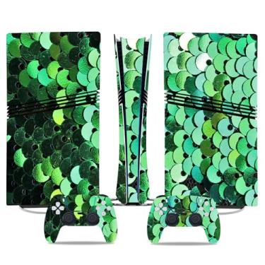 Imagem de Película de decalque para disco Ps5, capa adesiva de vinil de corpo inteiro para console e controle PlayStation 5 (edição de disco PS5, Blue Lightning) (glitter verde claro, PS5 Pro Digital)
