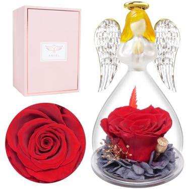 Imagem de Miofula Presentes de aniversário Angel Rose para mulheres, estatuetas de anjo de vidro com flores preservadas, presentes de rosa para mãe, avó, namorada, presentes de anjo exclusivos para ela no Natal