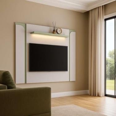 Imagem de Painel de TV com LED e Prateleira Off White e Pistache Modelo Maresias até 75"